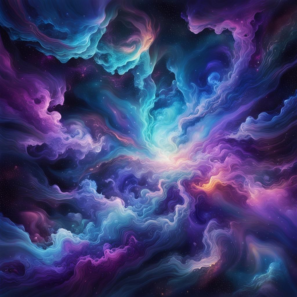 Ethereal Cosmic Abstract Art: A Galaxy's Vibrant Birth