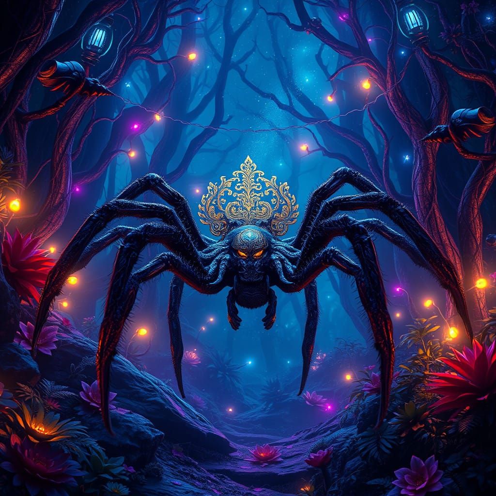 Regal Spider in Ancient Forest, Fantasy Concept Art