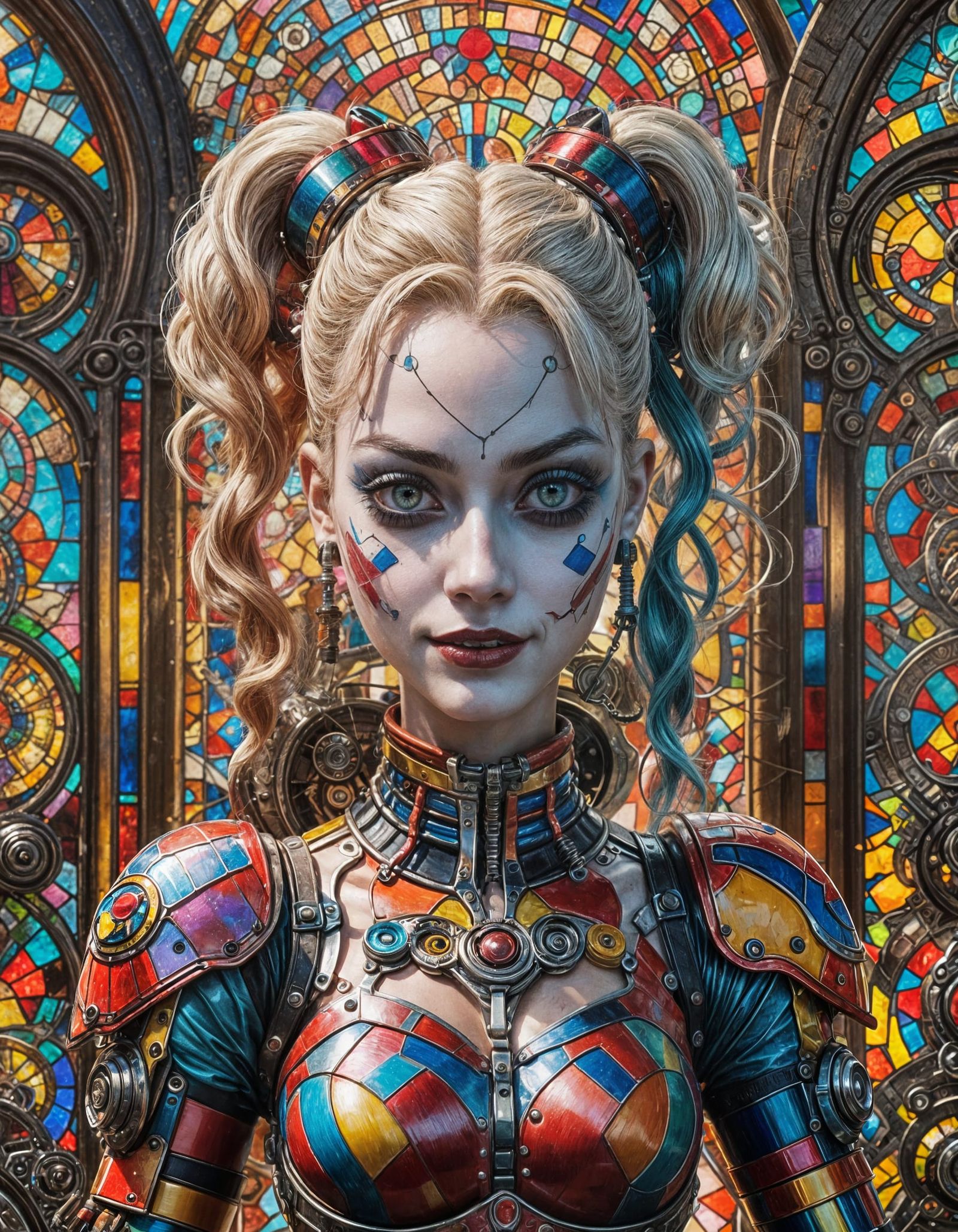 Cybernetic Harley Quinn Mannequin in Crayon Caricature