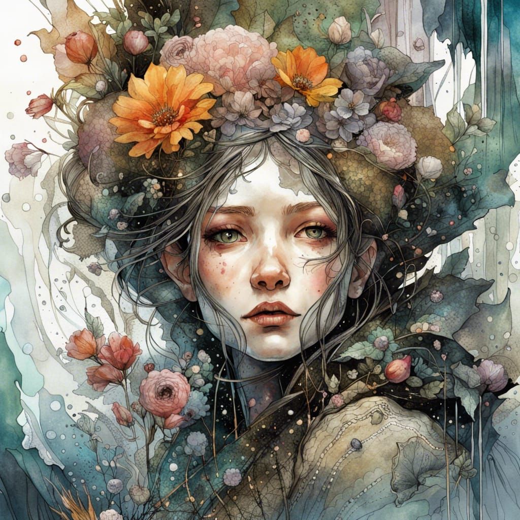 Woman Sinking into Ornate Fairytale Storybook