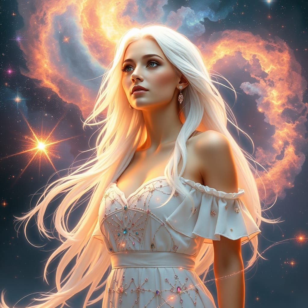 Goddess of Cosmic Creation in Vibrant Nebula