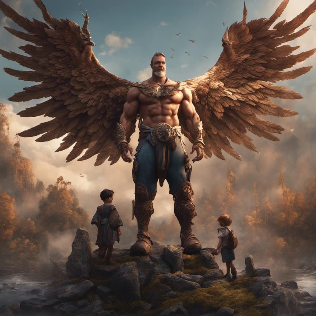 Winged Man Returns Home: Fantasy Concept Art