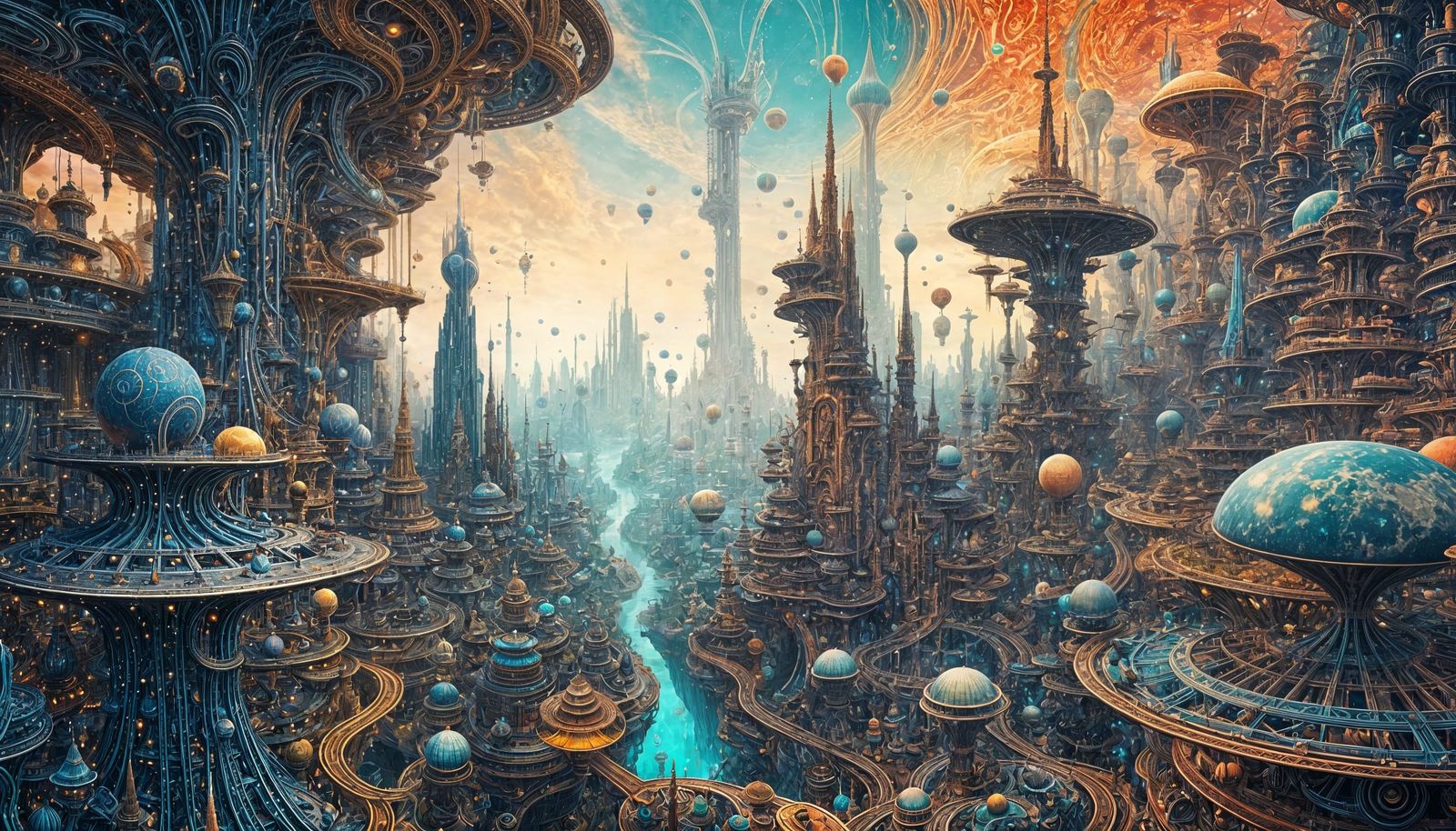 Fractal Alien Cityscape: Abstract Art in Sinuous Shapes