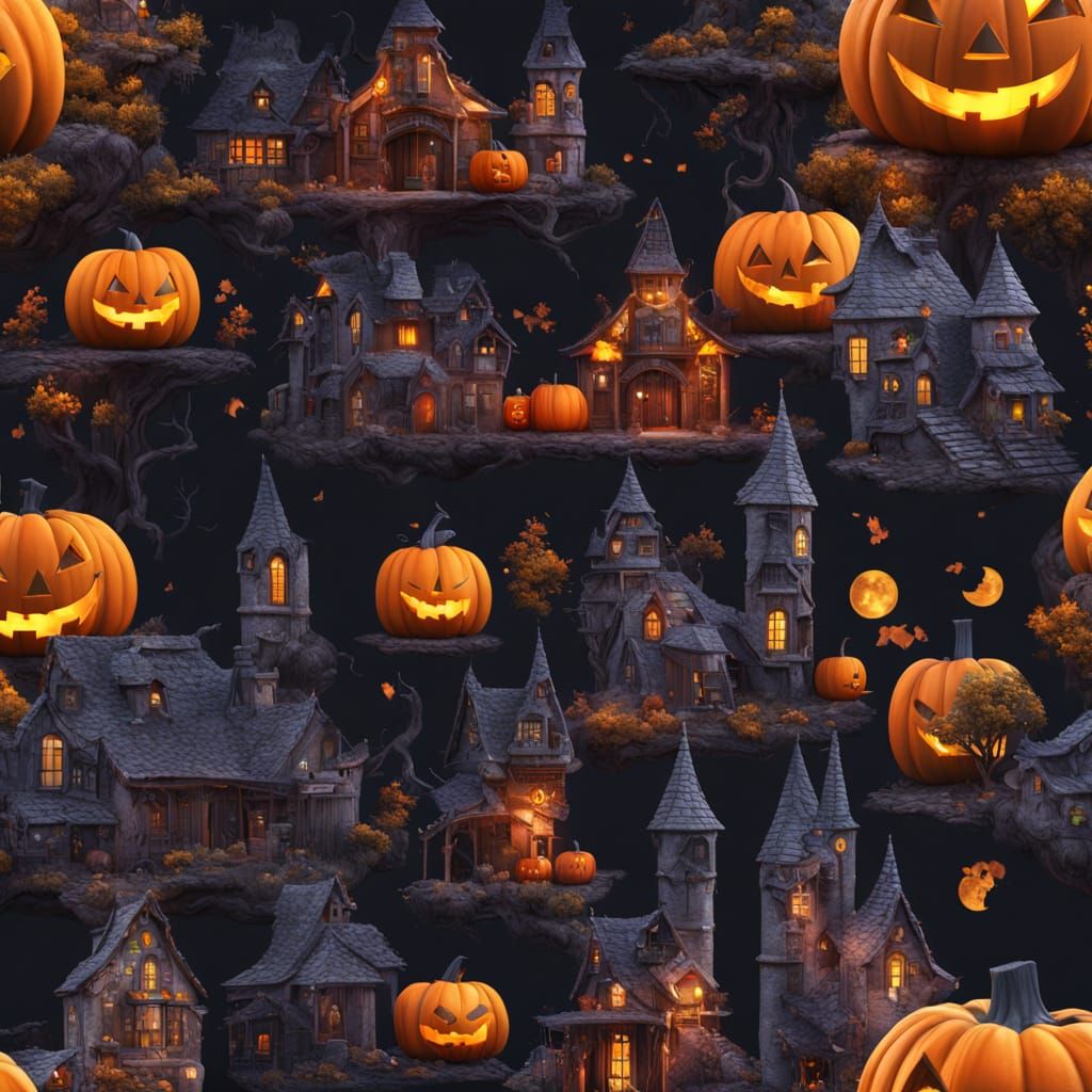Detailed Halloween Matte Painting with Deep, Complementary C...