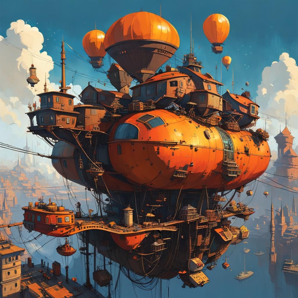 Vibrant Futuristic Metropolis in Rustic Blues and Oranges