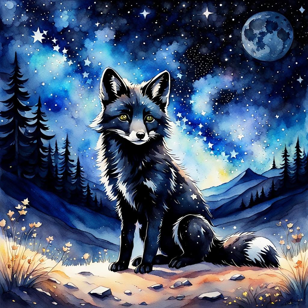 Majestic Star Fox Kit in Anime Watercolor Style