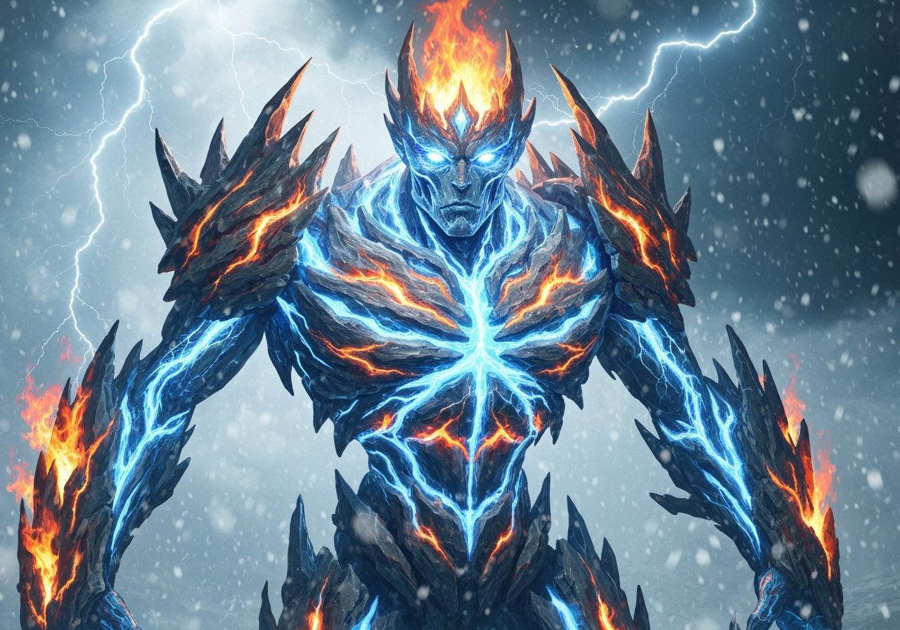 Elemental Ice and Fire Golem in a Storm