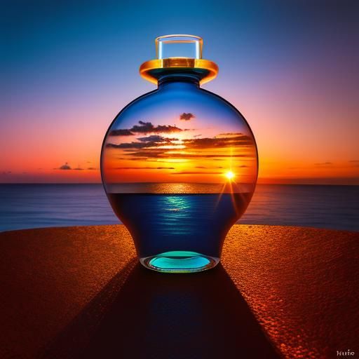 Sunset in a Bottle: Hyperrealistic Surrealism