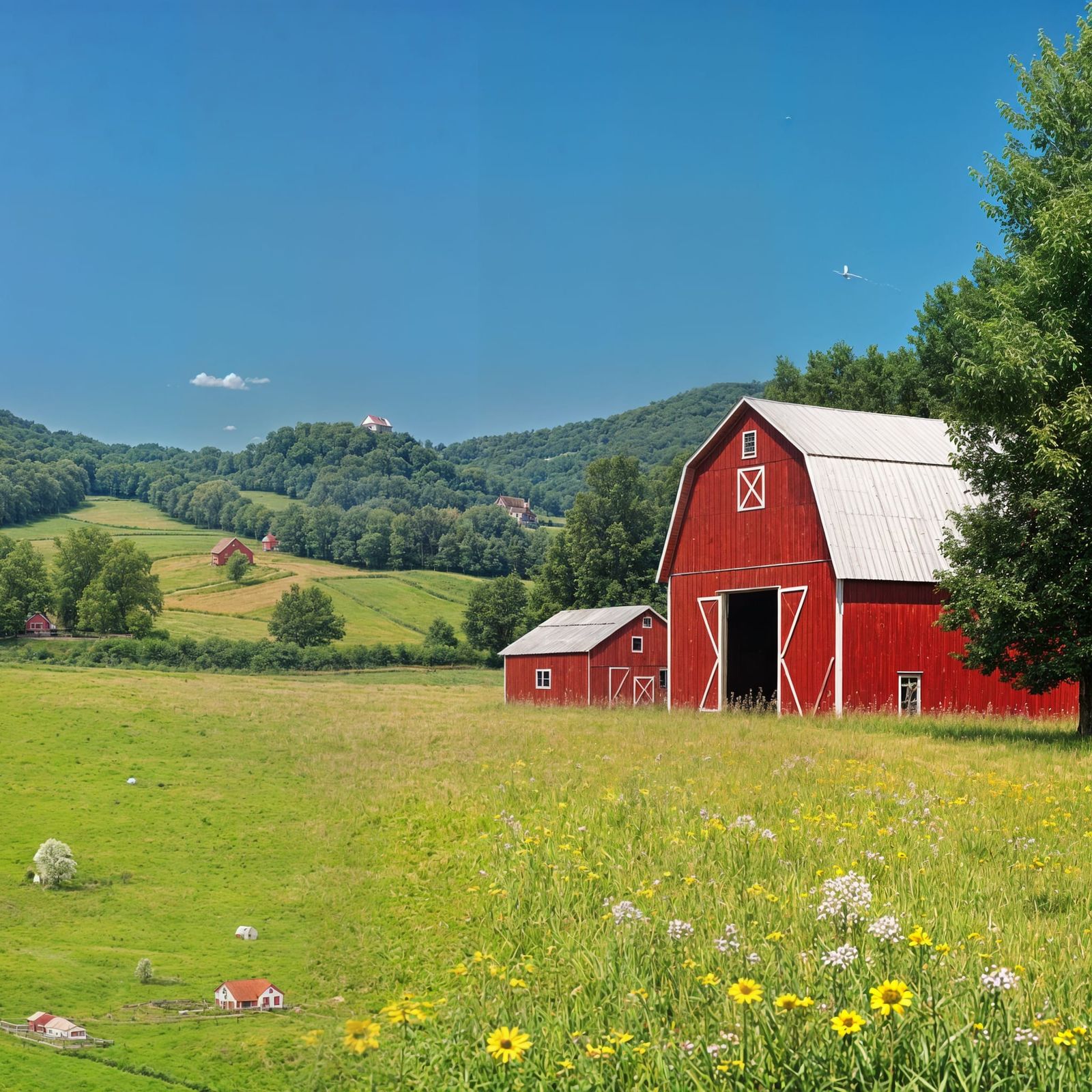 Red Barn on a Rural Farm Landscape