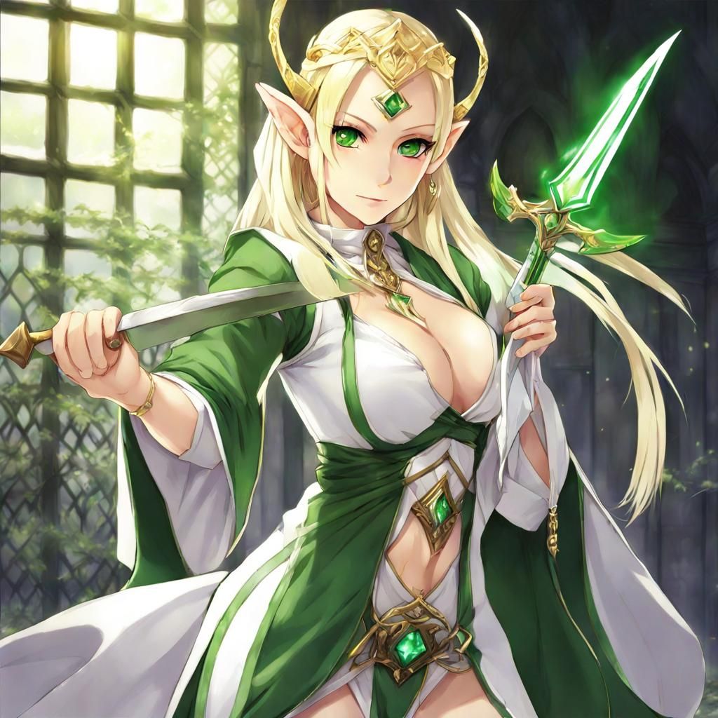 Anime Style Elf High Priestess with Sword