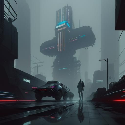 Cyberpunk Figures Stand Tall in Dystopian Cityscape