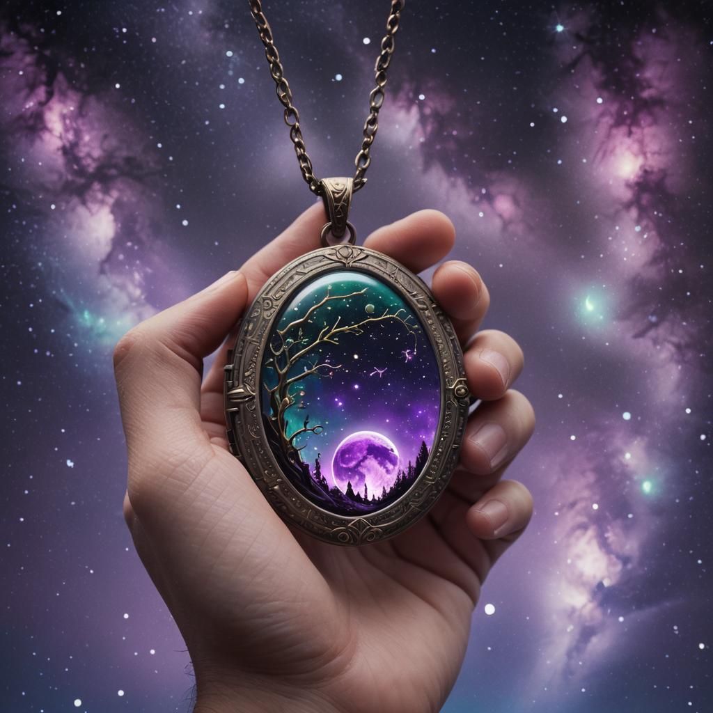 Purple Moon Locket in Starry Sky