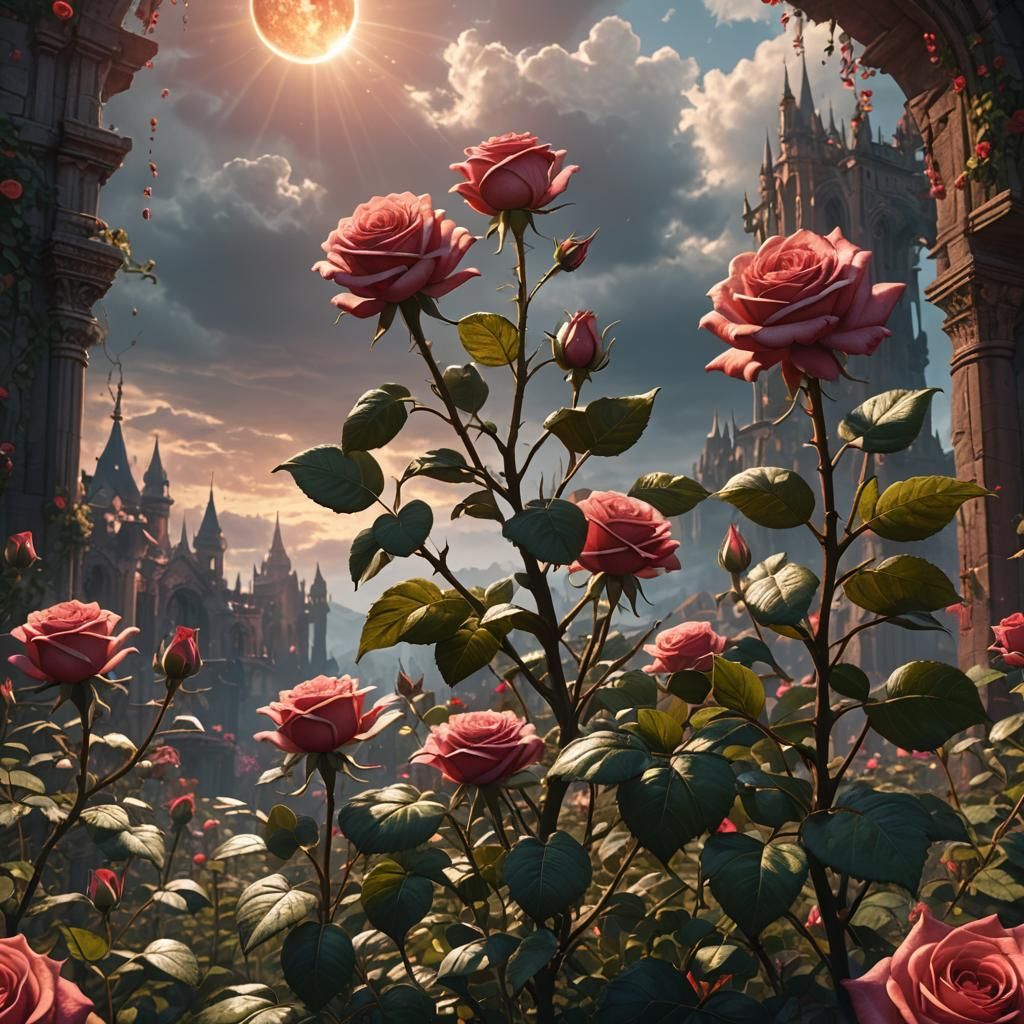 Rose Bathed in Sunlight: Detailed Digital Art