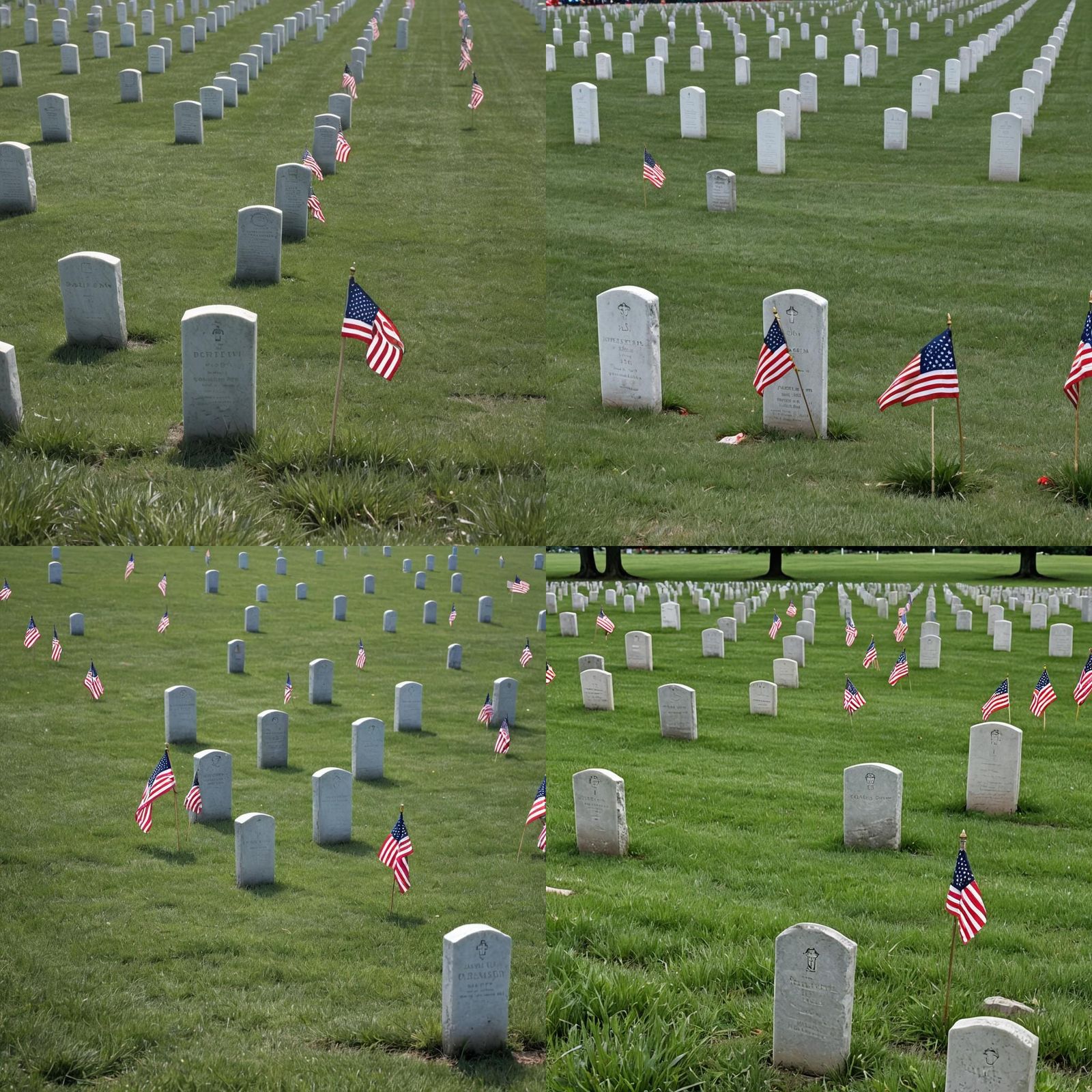 American Cemetery Headstones in Grassy Field
