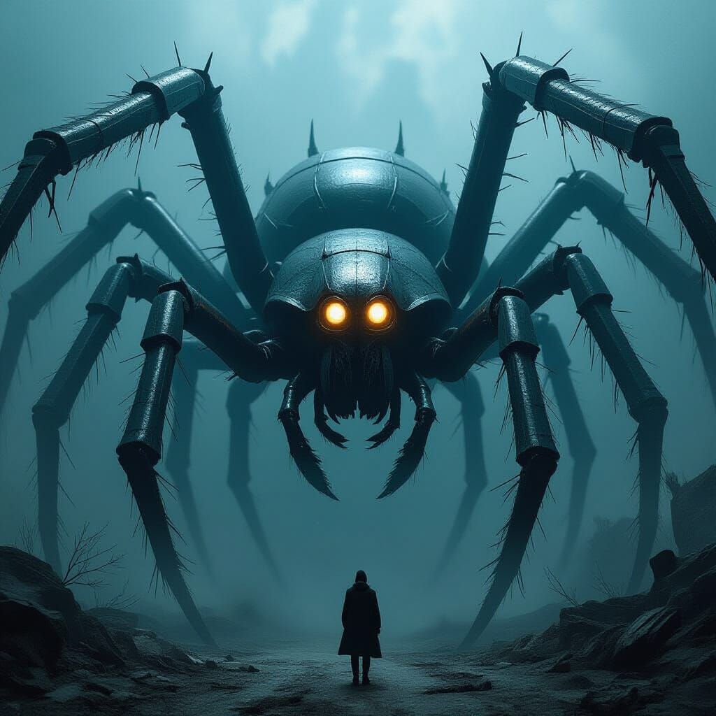 Metallic Insect Swarm Forms Grotesque Spider Entity