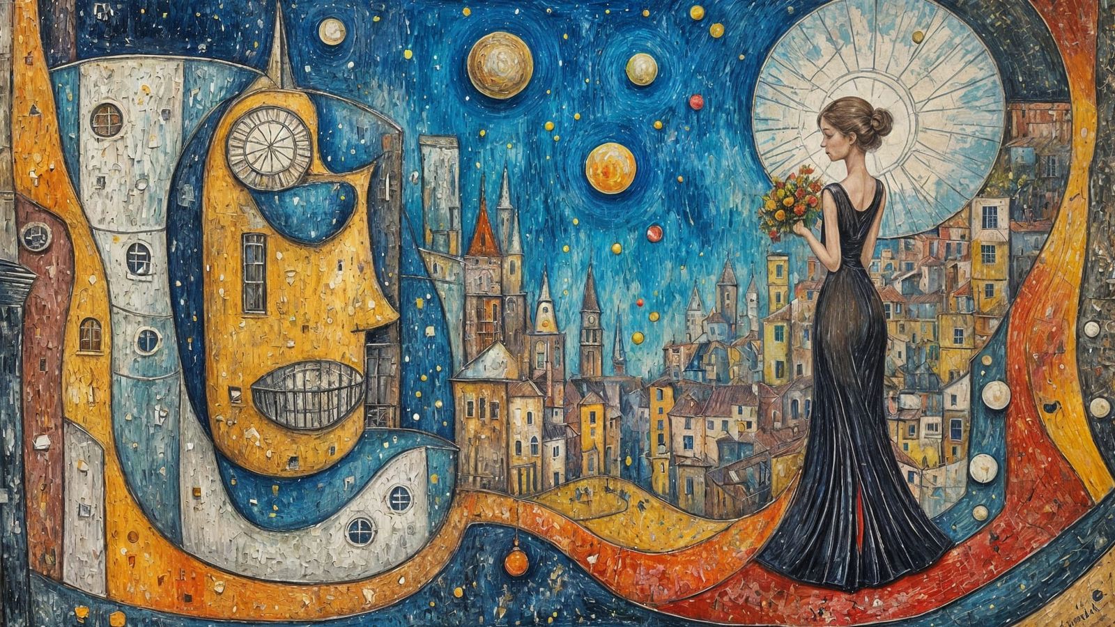 Balcony Scene, 1942, Oil Painting in Cubist Style