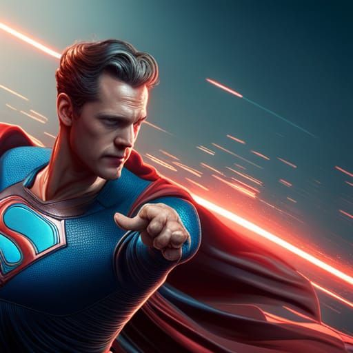 Dramatic Superhero Scene with Laser Eyes, Digital Art