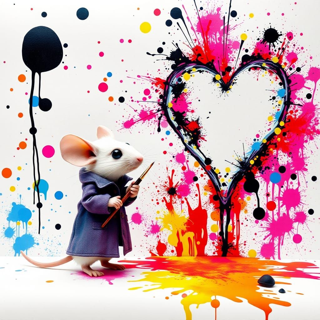 Mouse Creates Ink Splatter Art with Bold Shapes