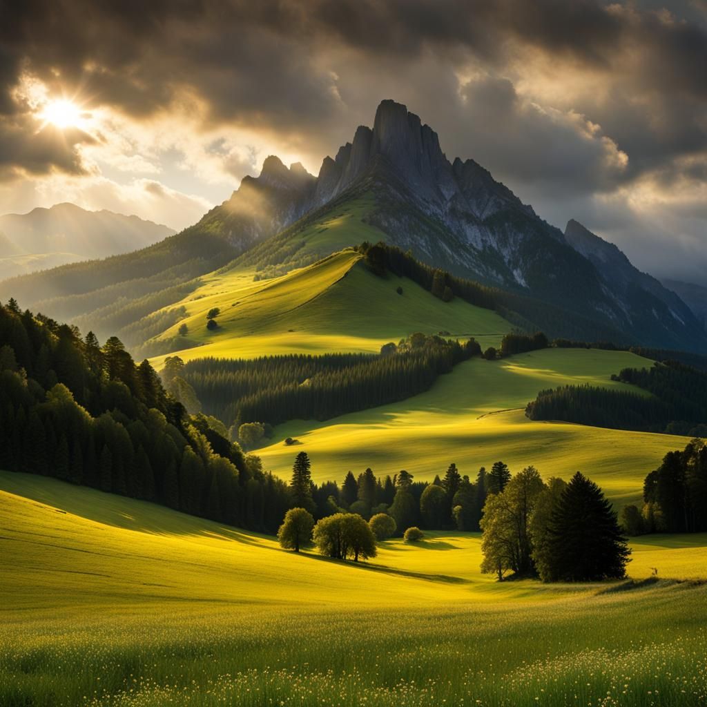 Glorious Mountain Sunrise in a Detailed Matte Painting