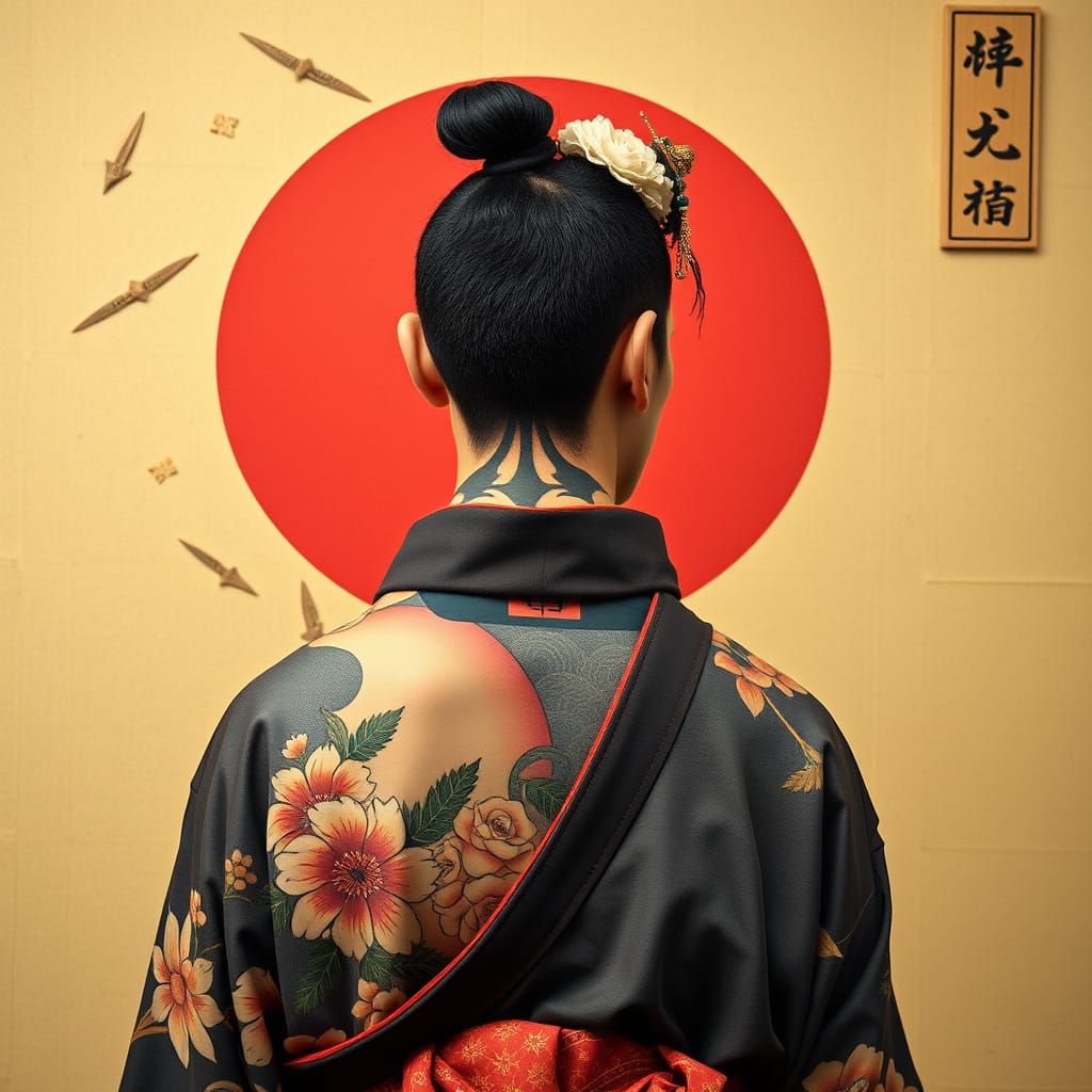 Samurai Back Tattoo in Hokusai Style