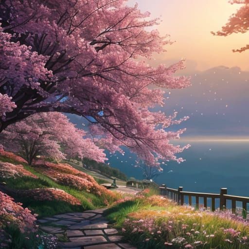 Cherry Blossoms in Anime Key Visual Style