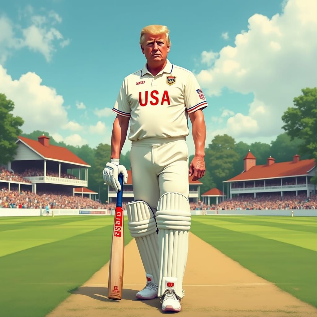Trump in Futuristic Cricket Whites