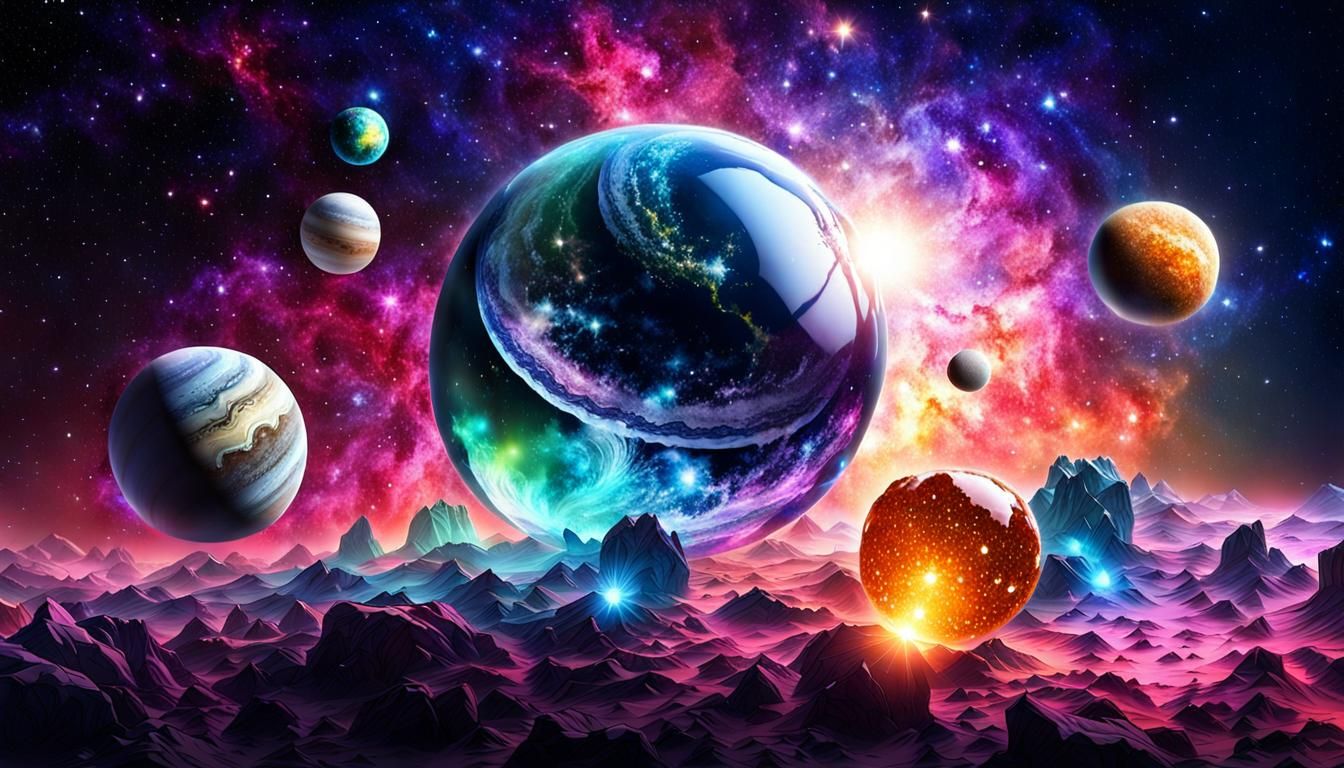 Crystal Planets in Colorful Galaxy