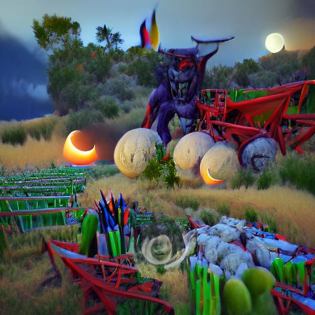 Devil moon rising over the harvest #film 8k resolution ambient occlusion CryEngine detailed painting HDR psychedelic