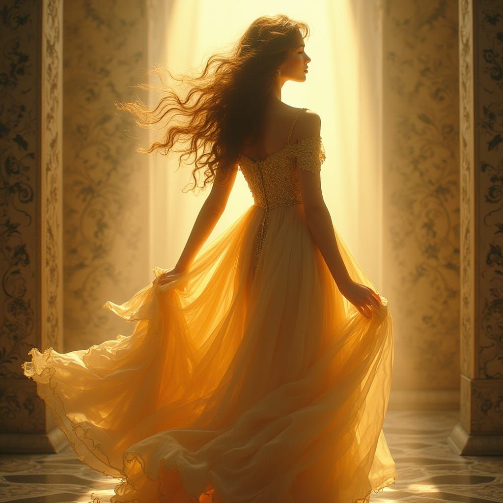 Elegant Woman in Art Nouveau Style Gown