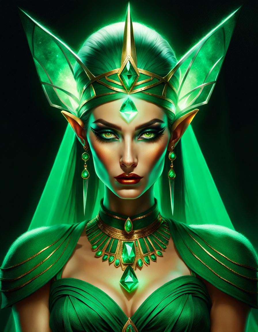 Enigmatic Elf with Electrified Eyes in Pin-Up Style