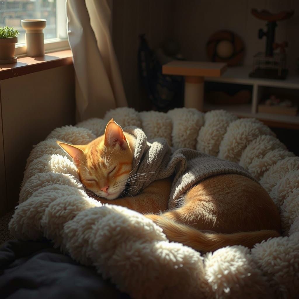 Cat Napping in Animal Shelter, Matte Painting Style