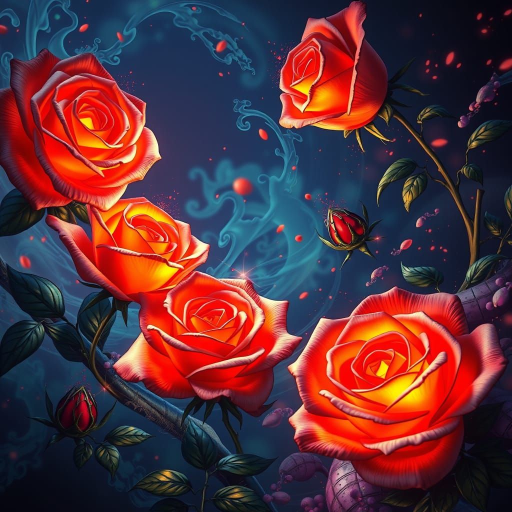 Fantastical Roses in Deep, Complementary Colors