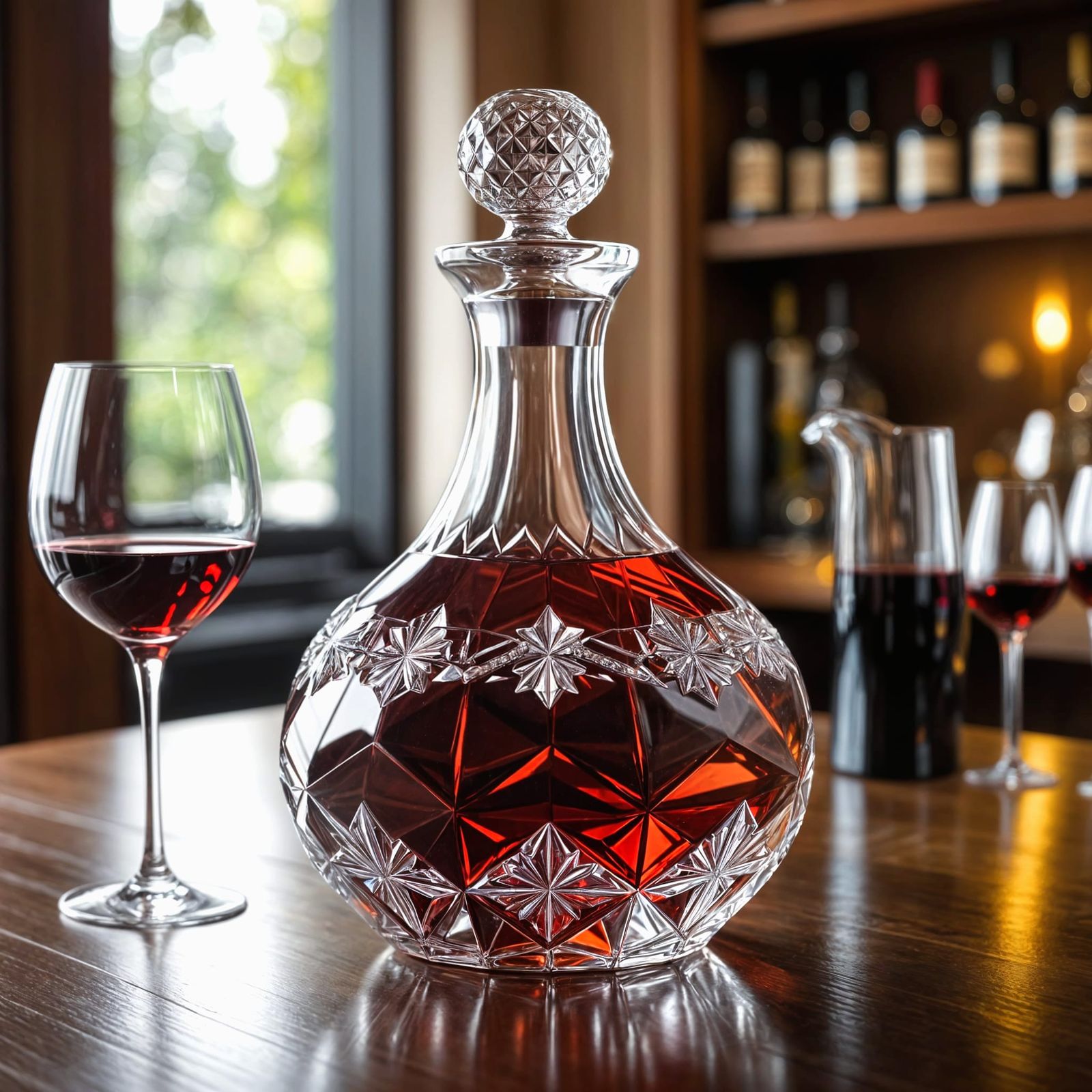 Art Nouveau Wine Decanter and Goblet with Bordeaux