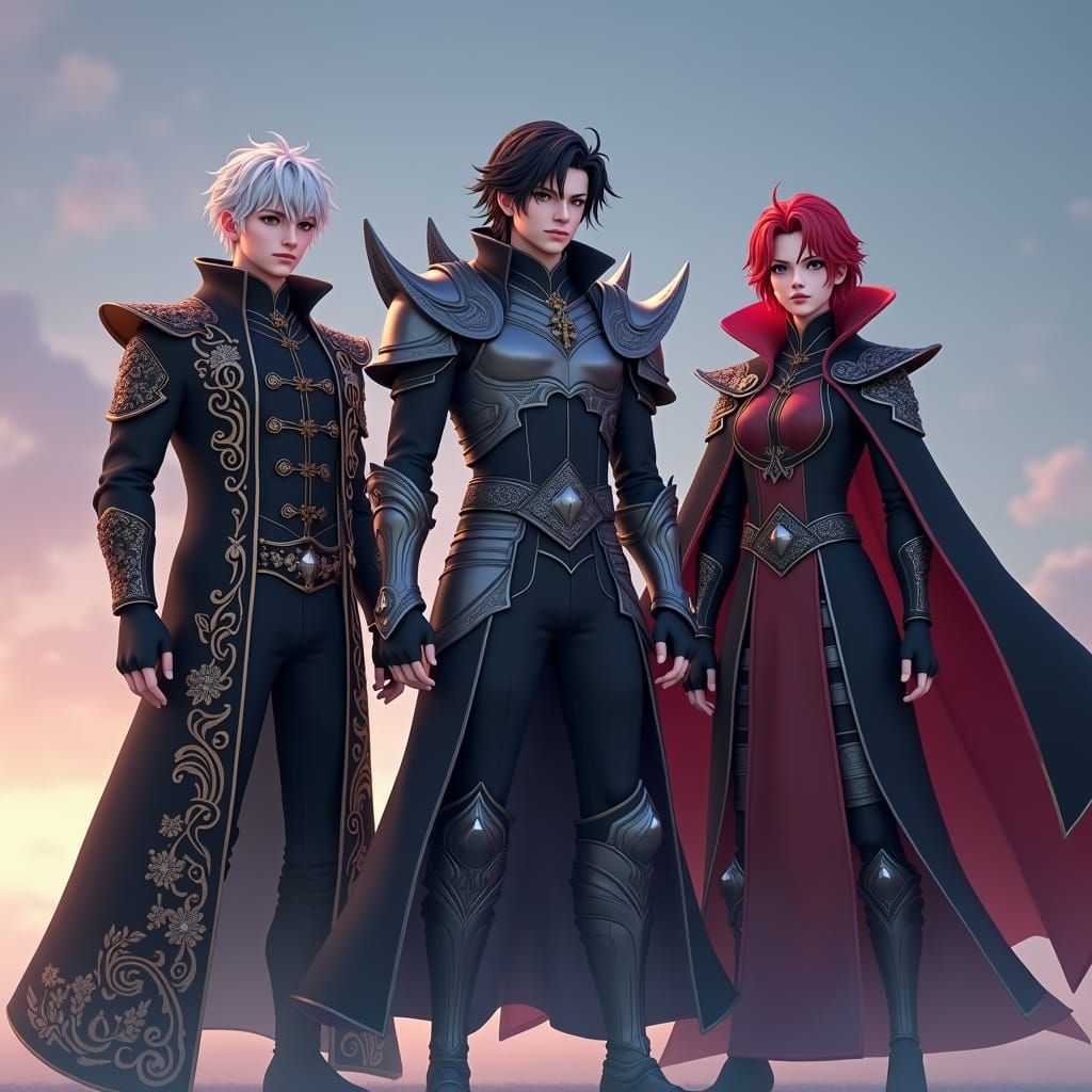 Warriors Ready for Magic Battle in 3D Anime Style