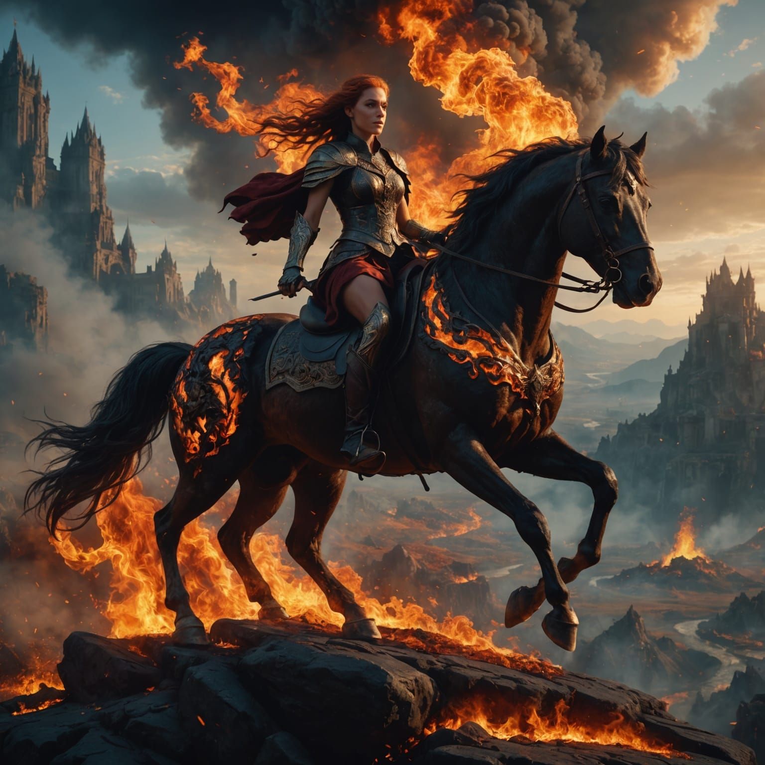 Fiery Horse Ride: Detailed Fantasy Concept Art
