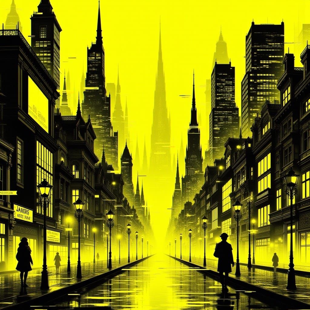 Dreamlike Yellow Cityscape with Unique Architecture