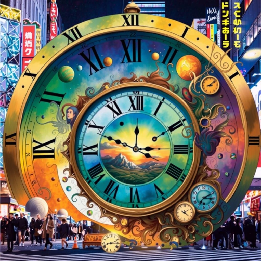 Surreal Art Nouveau Clock in Grand Urban Setting