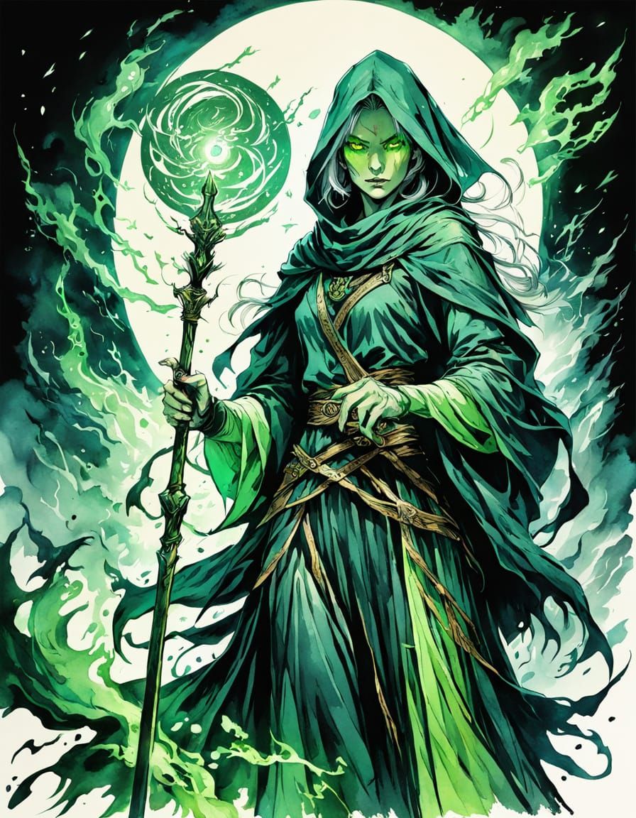 Fierce Fantasy Sorceress in Ancient Style