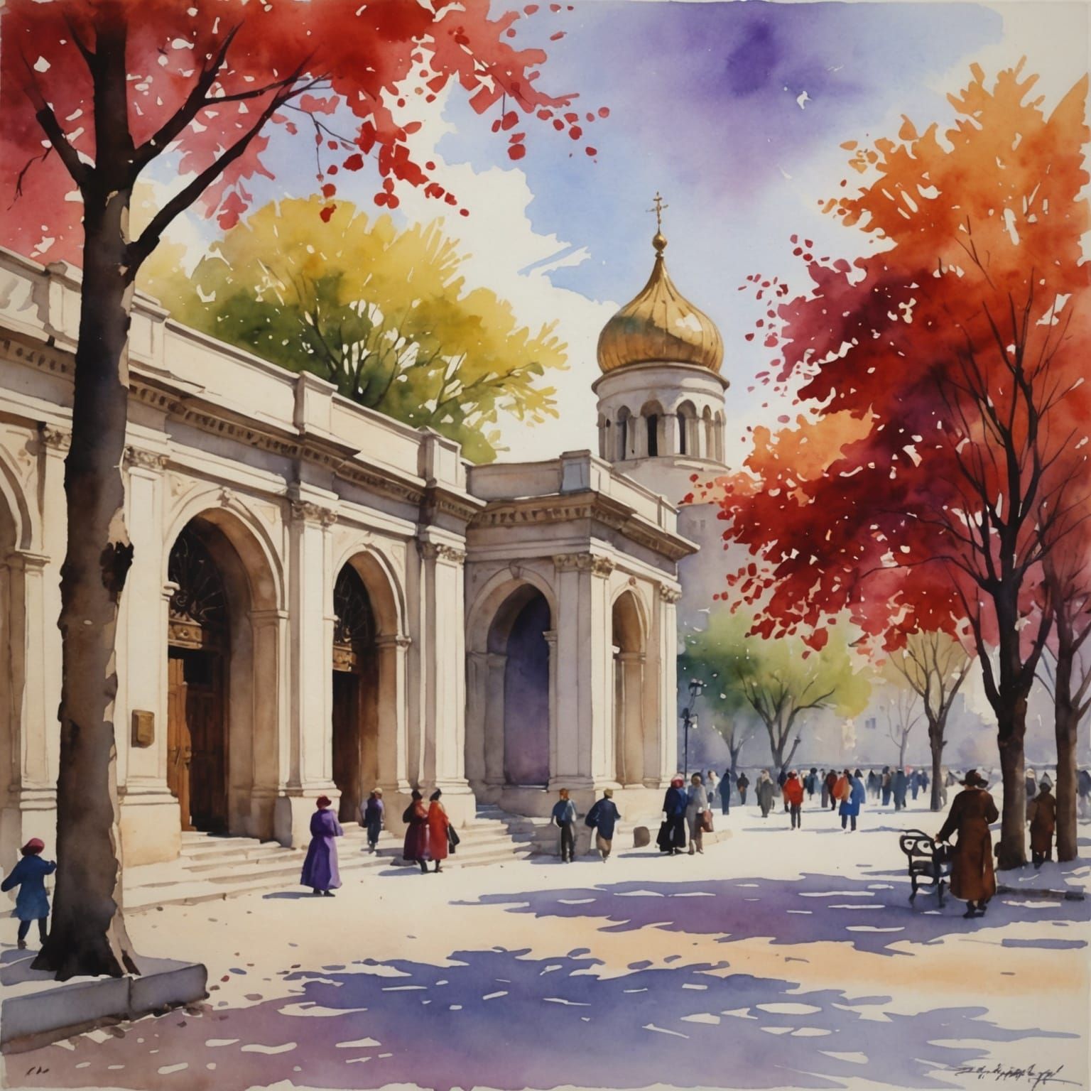 Ala-Too Square Bishkek in Watercolor Style