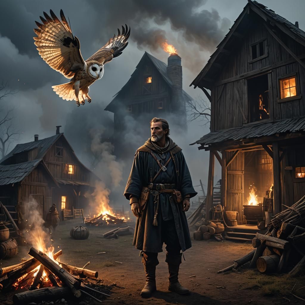 Smoky Barn Owl Appears to Startled Peasant