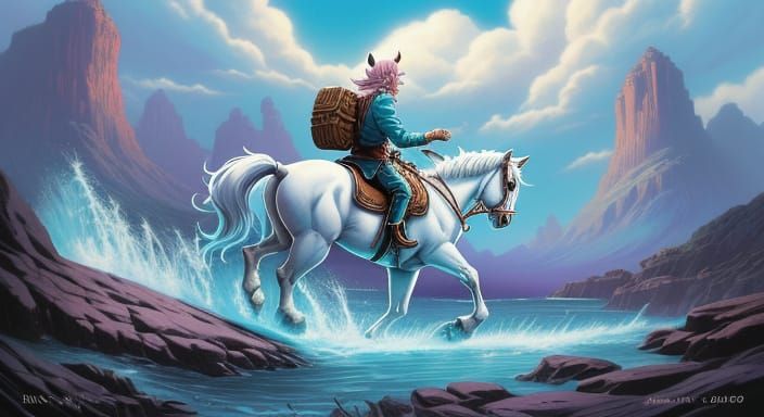 Cute White Horse in Anime Manga Style