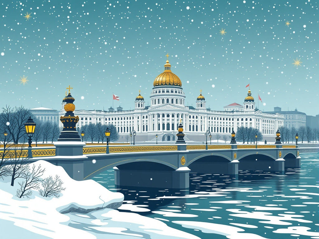 Saint-Petersburg Winter Skyline Vector Illustration