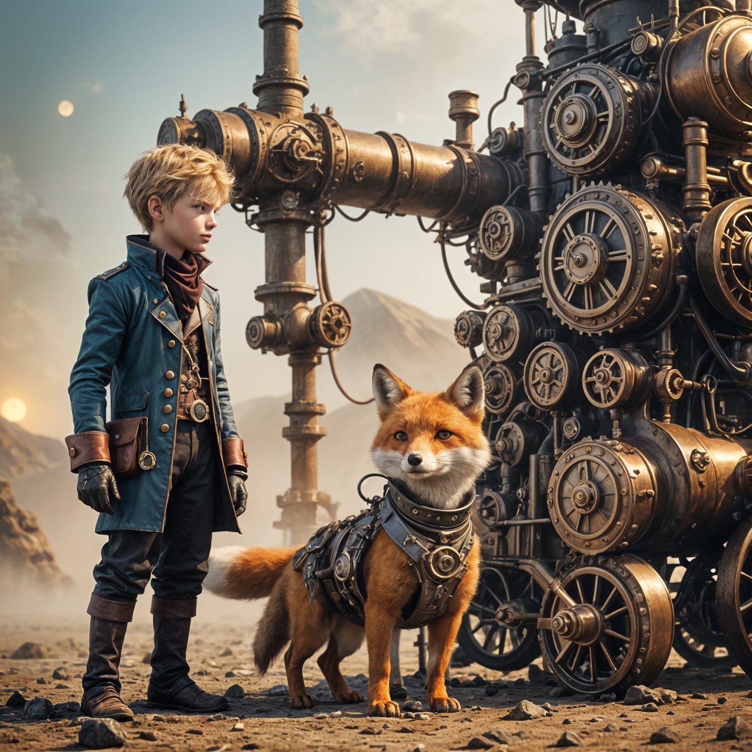 Minimalist Little Prince and Fox Steampunk