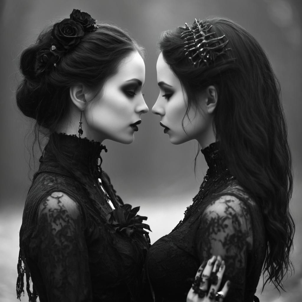 Gothic Women Embrace in Dark Romance