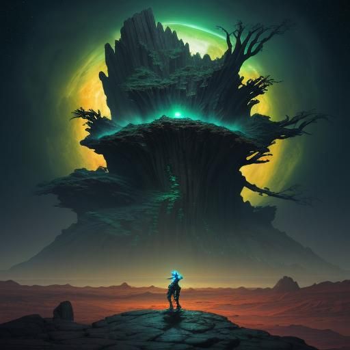 Surreal Alien Druid on Mars as Oil Painting