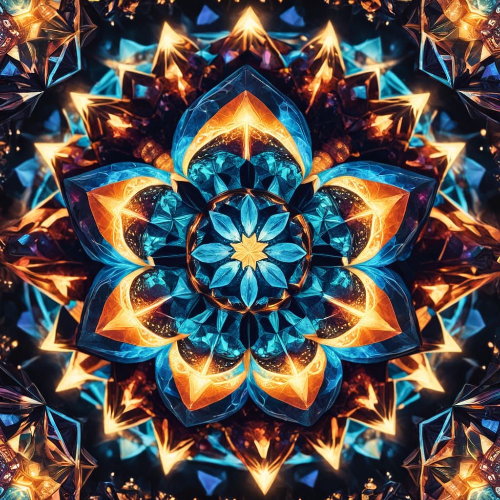 Vivid Jewel-Toned Kaleidoscope in Sacred Geometry Style