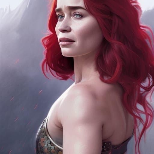 Red Sonja Inspired Portrait in Digital Art Style