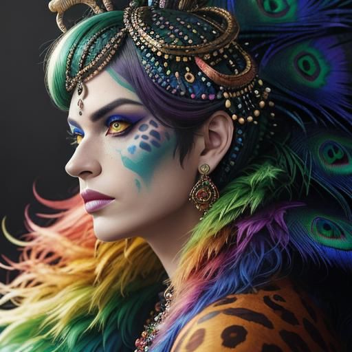 Colorful Dragon Scale Woman Portrait, Professional Photograp...