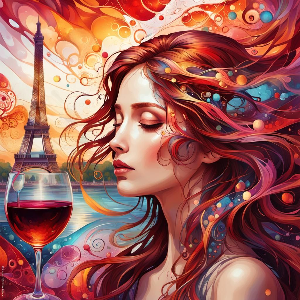 Vibrant Woman with Flowing Hair in Watercolor Style