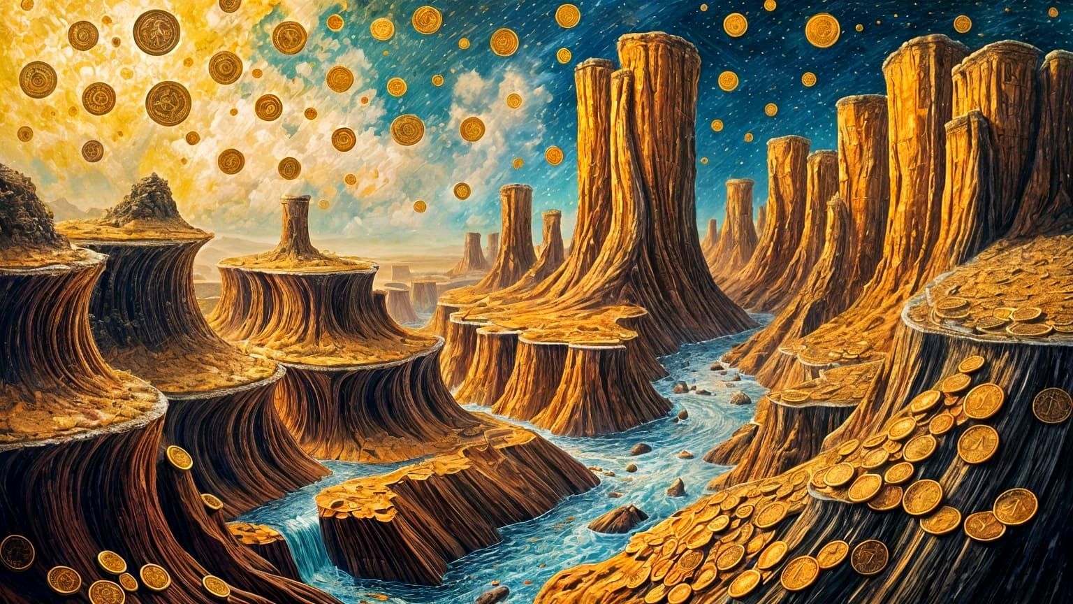 Surreal Landscape: Rivers of Gold & Silver Among Coin Canyon...